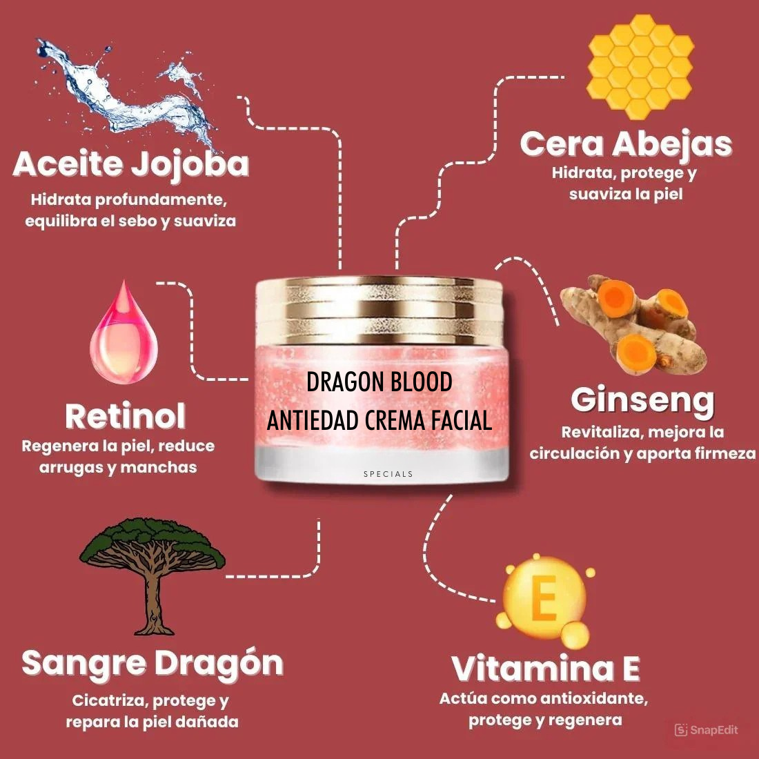Crema Facial Anti-Edad con extracto de sangre de dragón